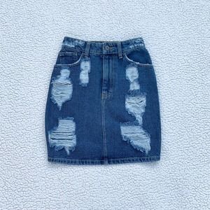 LF Carmar Denim Dark Wash Distressed Skirt NWT